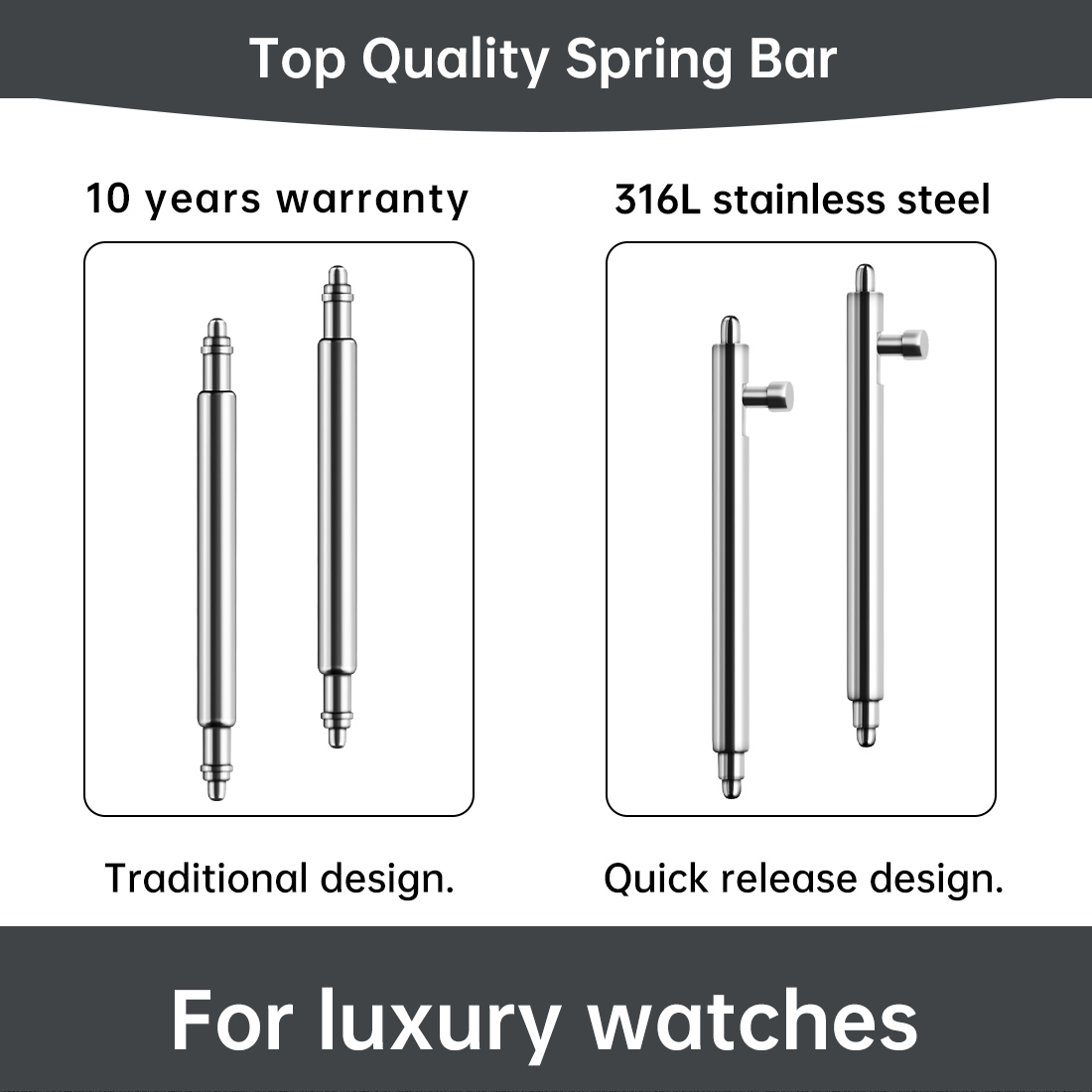 Curved Spring Bar - Maikes 316L Stainless Steel Quick Release